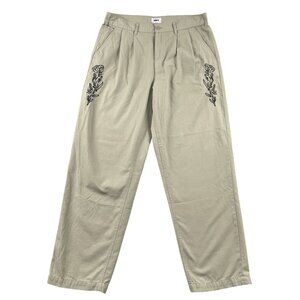 OBEY Pants Mens 32x29 Tan Fubar Pleated Embroidered Rose